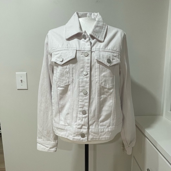 NWT Blank NYC White Denim Jacket Rhinestone Fringe Western Cowgirl Bling Bridal - Picture 2 of 11